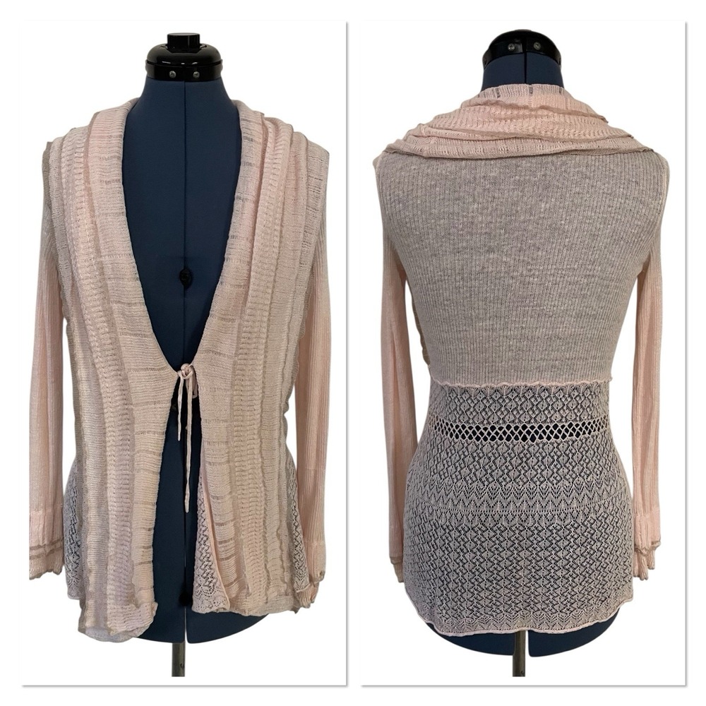 Ralph Lauren Pink Silk Linen Knit Lace Shawl Collar Cardigan Coquette Ethereal M